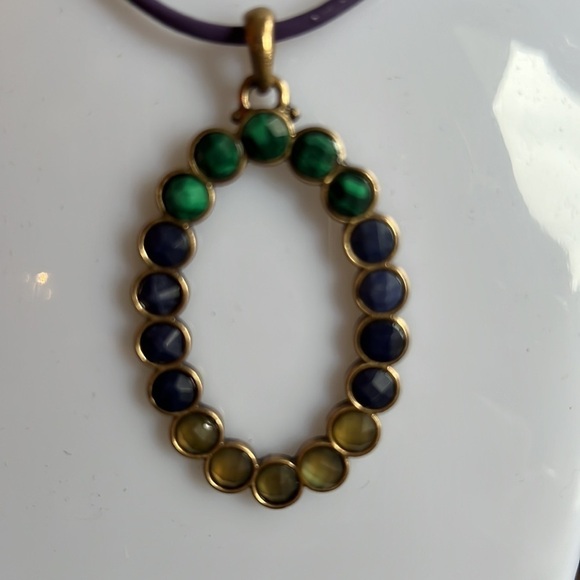 VINTAGE COLORED SEMIPRECIOUS STONES Matching pendent and earring set - Picture 3 of 4